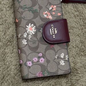 Coach Floral Print Wallet in Brown and Burgundy